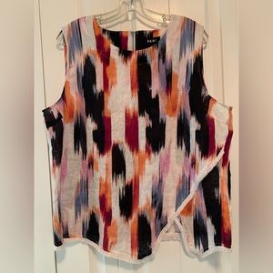 DKNY Linen XL Shell multi-colored abstract w/fringe & back zipper NWT